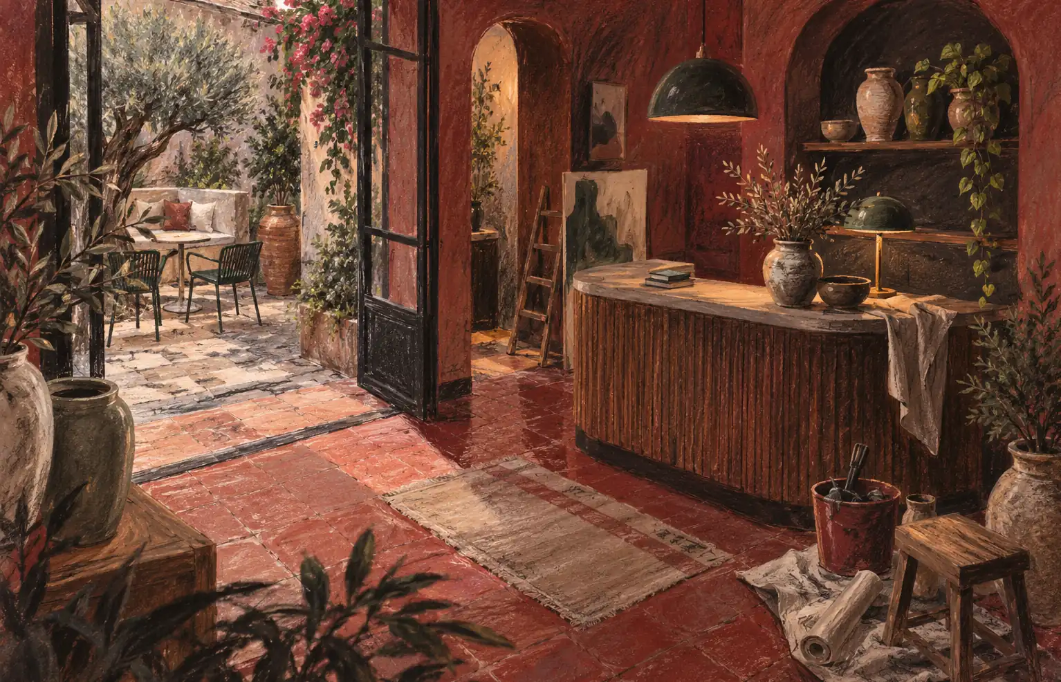 Illustration of hospitality businesses and their working space